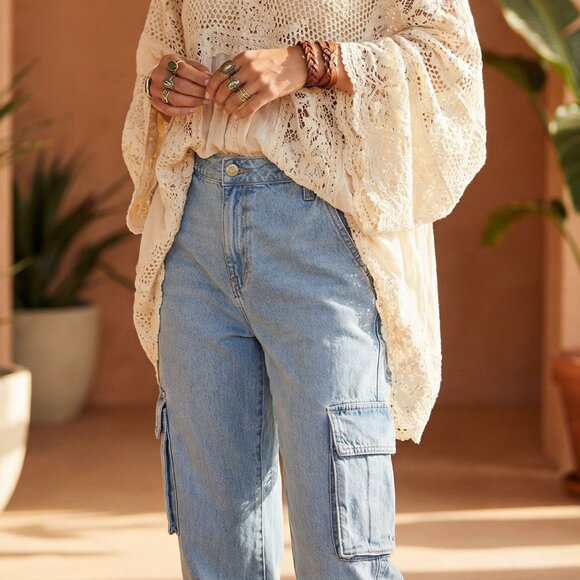Free People Denim - Free People Light Blue Cargo Jeans